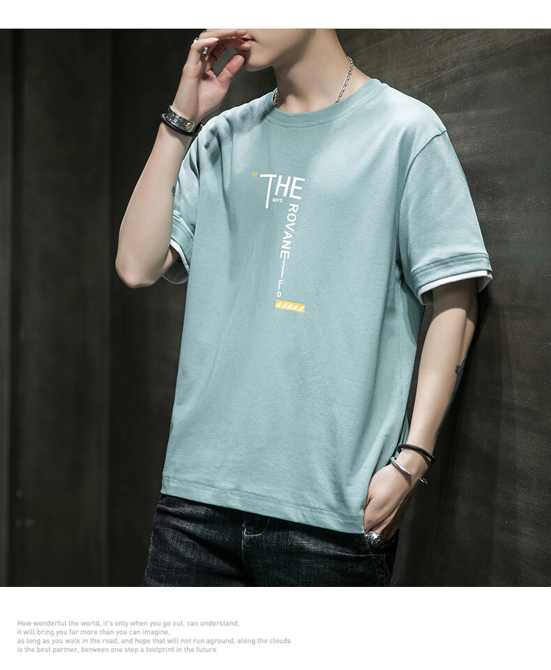 Camiseta de manga corta hombre verano ins tendencia holgada hombre verano 100 algodón hombre cuello redondo manga media top pic 14