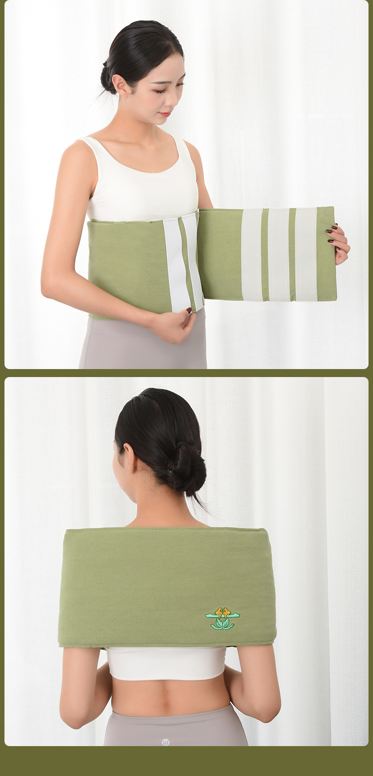 Electric Heated Waist Wrap with Mugwort Herbal Compress Cotton Washed Linen Support Belt in use