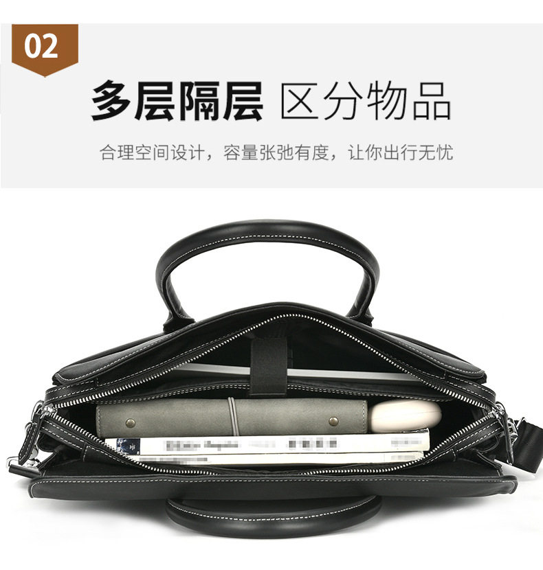 Túi xách tay nam da bò thật kiểu công sở đựng laptop 14 inch dung tích lớn 38×10×30 cm — Da thuộc thực vật màu đen chi tiết 7