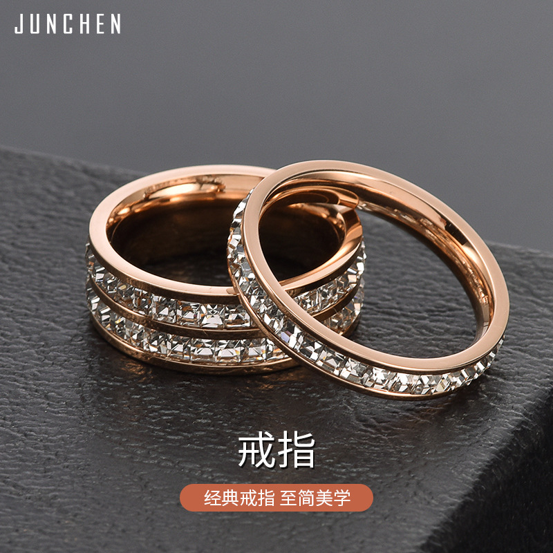 affordable luxury fashion ins high-grade men‘s and women‘s starry ring single double ring titanium steel no fading diamond couple couple rings
