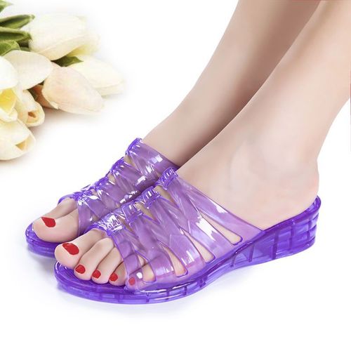 Non-slip Princess Crystal Clear Mid-Heel Slippers for Women – Anti-Slip, Thick-Soled Bath & Home Use Slides by Shihua Chengnian