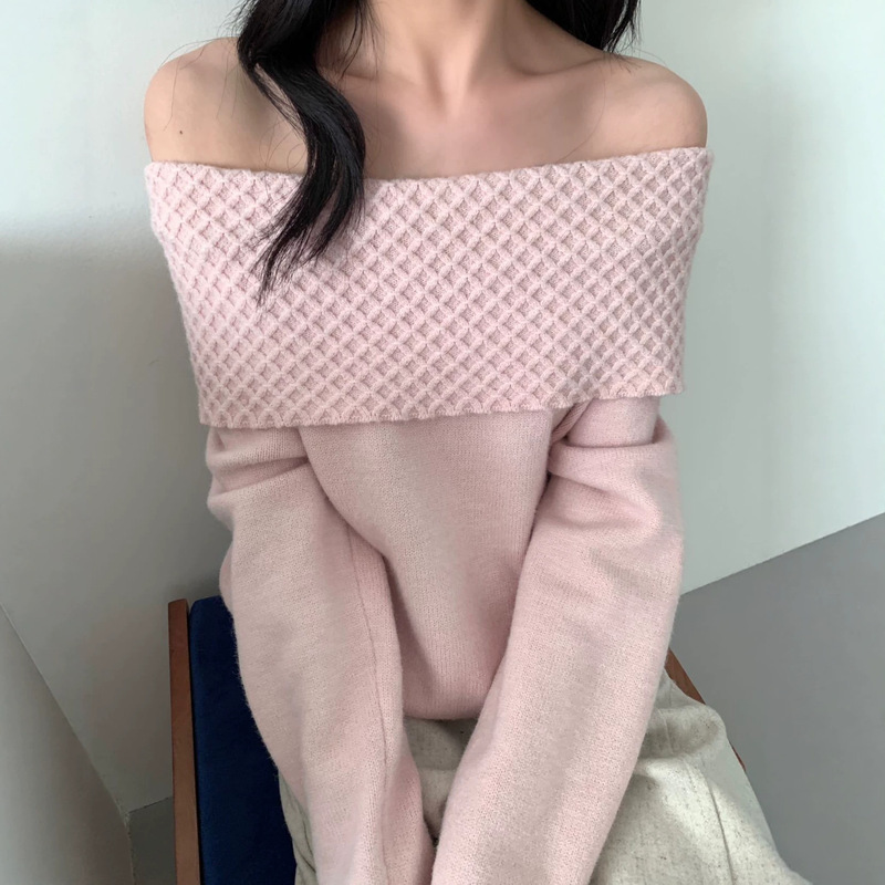 Korean-style gentle and elegant one-shoulder knit sweater for women, 2026 new autumn/winter collection, solid color long-sleeve top, 1673 Korean-style gentle and elegant one-shoulder knit sweater for women, 2026 new autumn/winter collection, solid color long-sleeve top, 1673