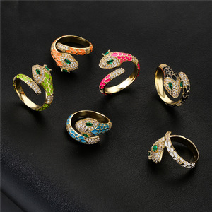 Macao ancient foreign trade in Europe and the INS web celebrity with micro drip snake ring copper inlay zircon gold ring