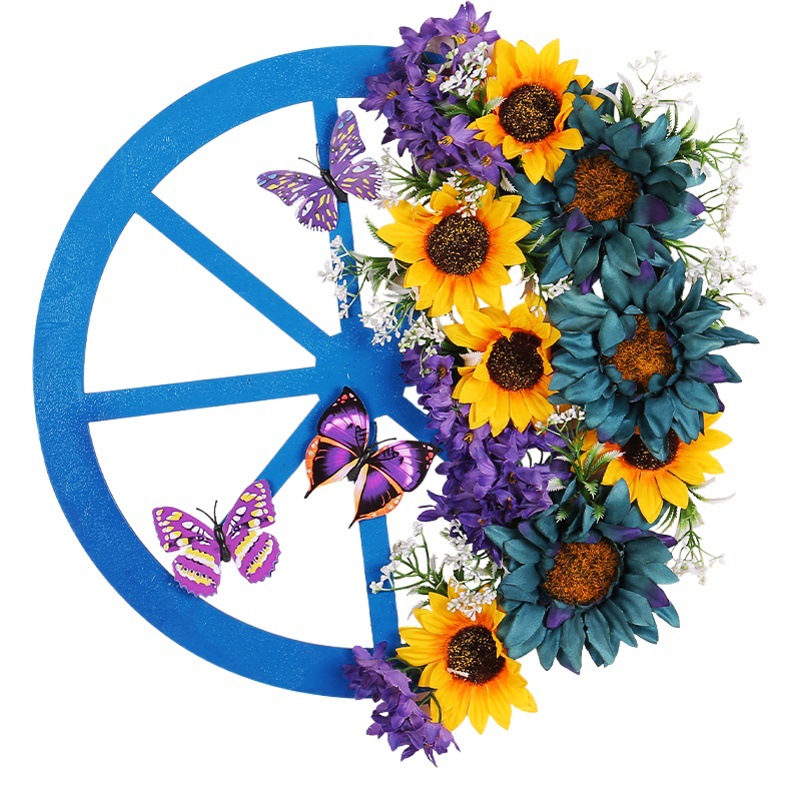 Hong Kong amor azul rueda de girasol guirnalda 2024 primavera creativa flor artificial puerta colgante abeja Festival decoración al por mayor