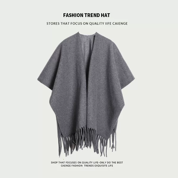 Imitation Cashmere Solid Color Shawl Women's Autumn and Winter Oversized Thickened Cape Coat Travel Air-conditioned Room Split Cape Blanket