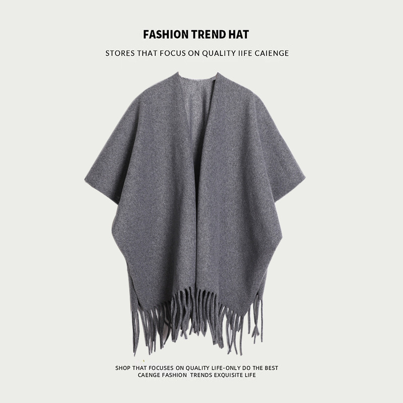 Imitation Cashmere Solid Color Shawl Women's Autumn and Winter Oversized Thickened Cape Coat Travel Air-conditioned Room Split Cape Blanket