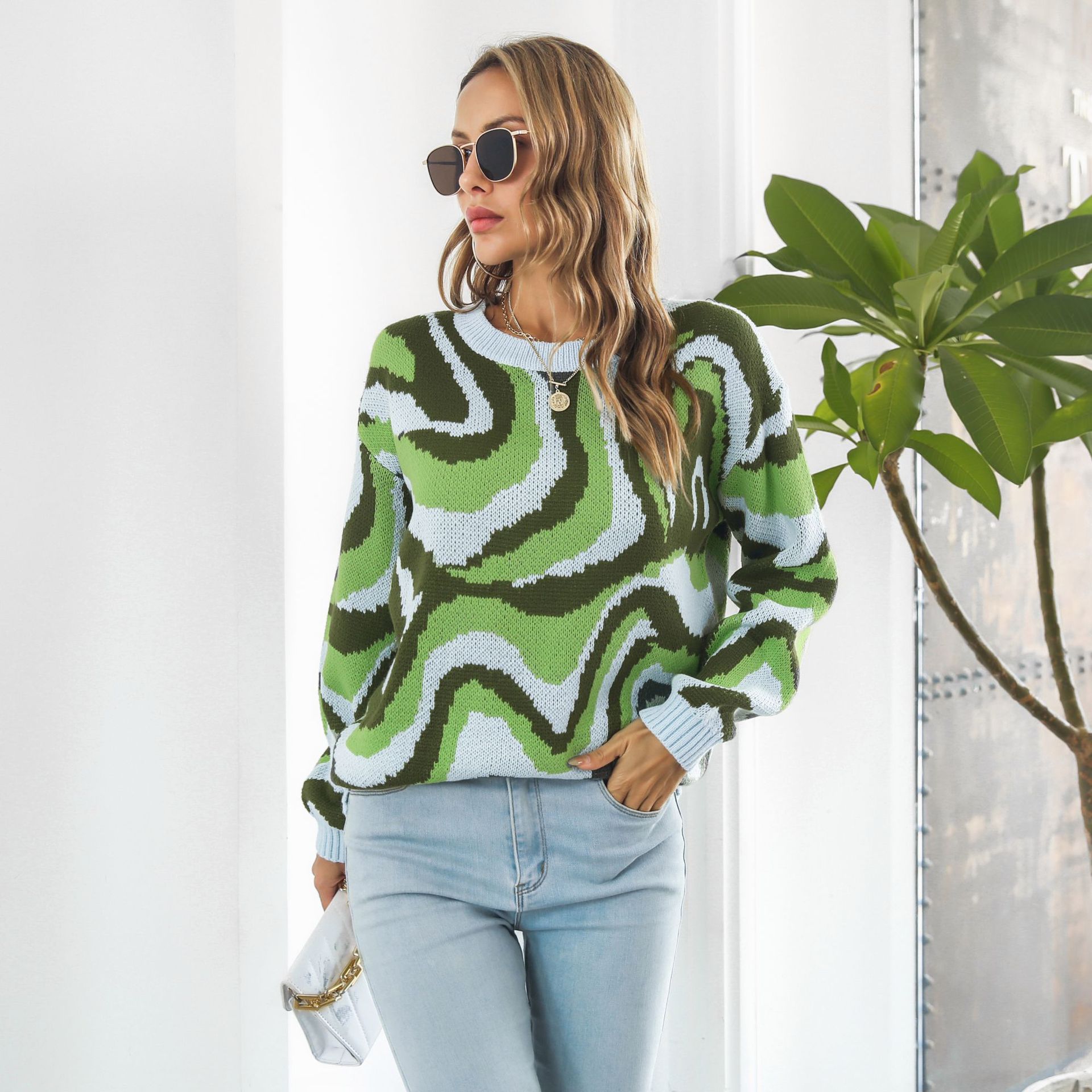 Tie Dyed Brocade Sweater Women Loose Autumn Winter Long-Sleeved Casual Knitwear Sweater 11 Tie Dyed Brocade Sweater Women Loose Autumn Winter Long-Sleeved Casual Knitwear Sweater