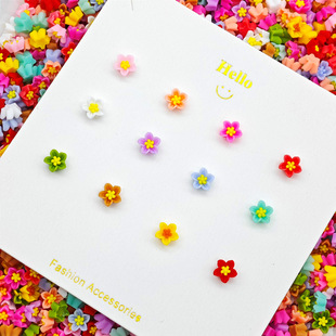 Hot sale 6MM lily five petal flower nail jewelry mini simulation solid color flower earrings hairpin jewelry accessories