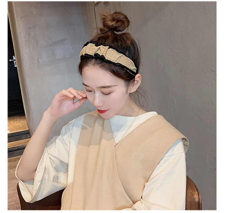 Diadema plisada de estilo coreano con un aire dulce y elegante, diadema sencilla de ala ancha, nuevo accesorio para el cabello de moda._voghion.com