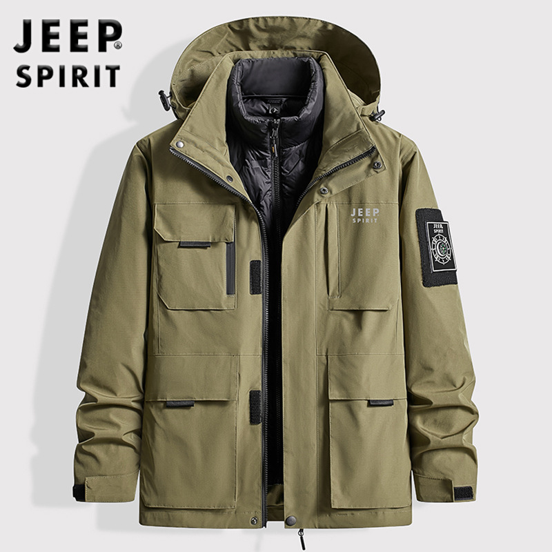 秋冬季时尚休闲连帽二件套羽绒服宽松男版白鸭绒冲锋衣男88988JP