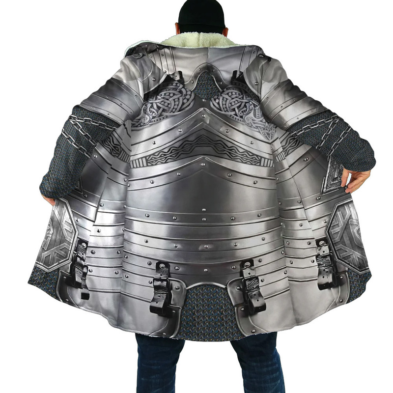 Cross-border foreign trade hooded cloak Viking armor 3D printed fleece hooded sweater men and women couple clothing factory wholesale Cross-border foreign trade hooded cloak Viking armor 3D printed fleece hooded sweater men and women couple clothing factory wholesale