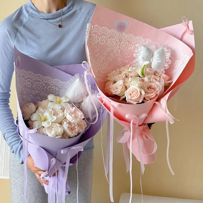 กระดาษห่อของขวัญลายกุหลาบหมอกบางรุ่นใหม่ กระดาษห่อช่อดอกไม้สำหรับเทศกาลชีซีและวันวาเลนไทน์ กระดาษห่อของขวัญดอกไม้สด งานแฮนด์เมด DIY