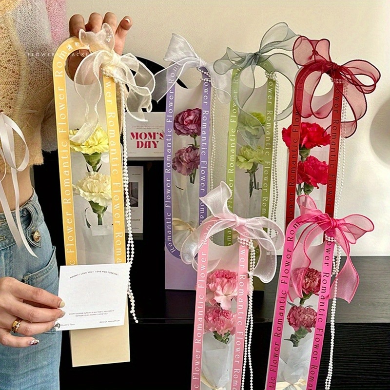 新款节日马卡龙单枝盒赠送丝带 鲜花花束包装礼盒创意家居花盒花