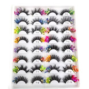 Colorful Cat Eye 3D False Eyelashes Natural Stage Makeup Eye Tail Glitter Sequins Fluorescent Thick Exaggerated European and American Eyelashes