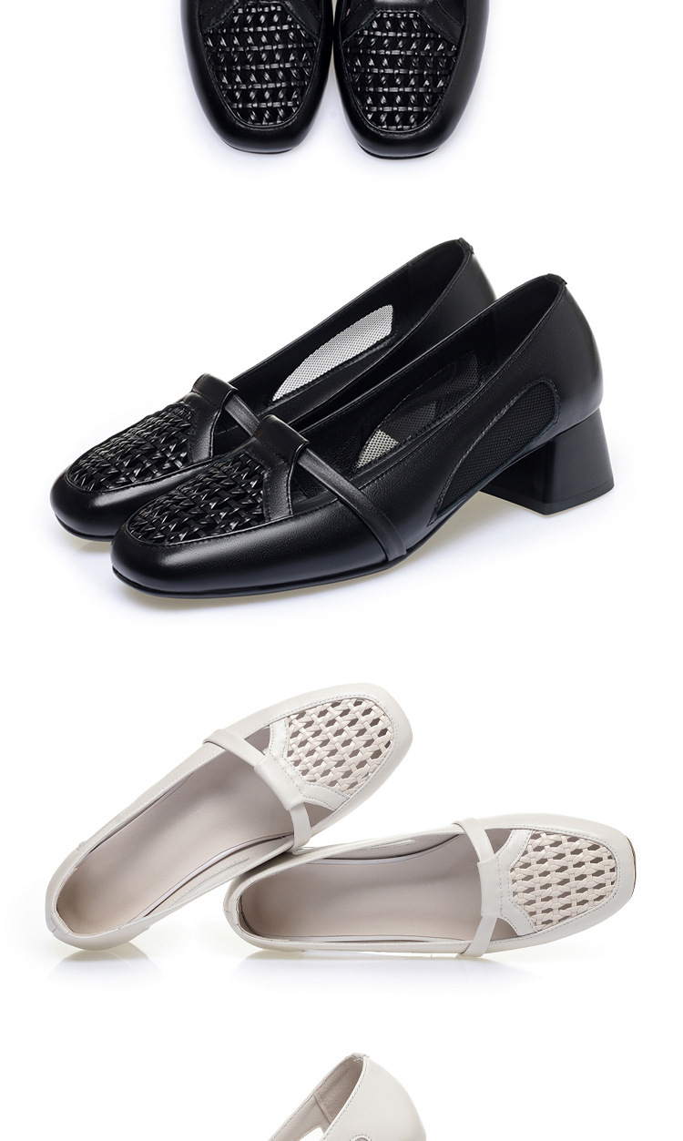 Giày sandal nữ da thật đan lưới gót thấp mũi nhọn thoáng khí — màu be chi tiết 17