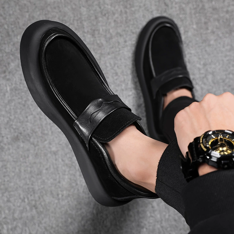 Мужские повседневные кожаные туфли из натуральной кожи без шнуровки, черные лоферы, модная деловая Мужская обувь в британском стиле, осень