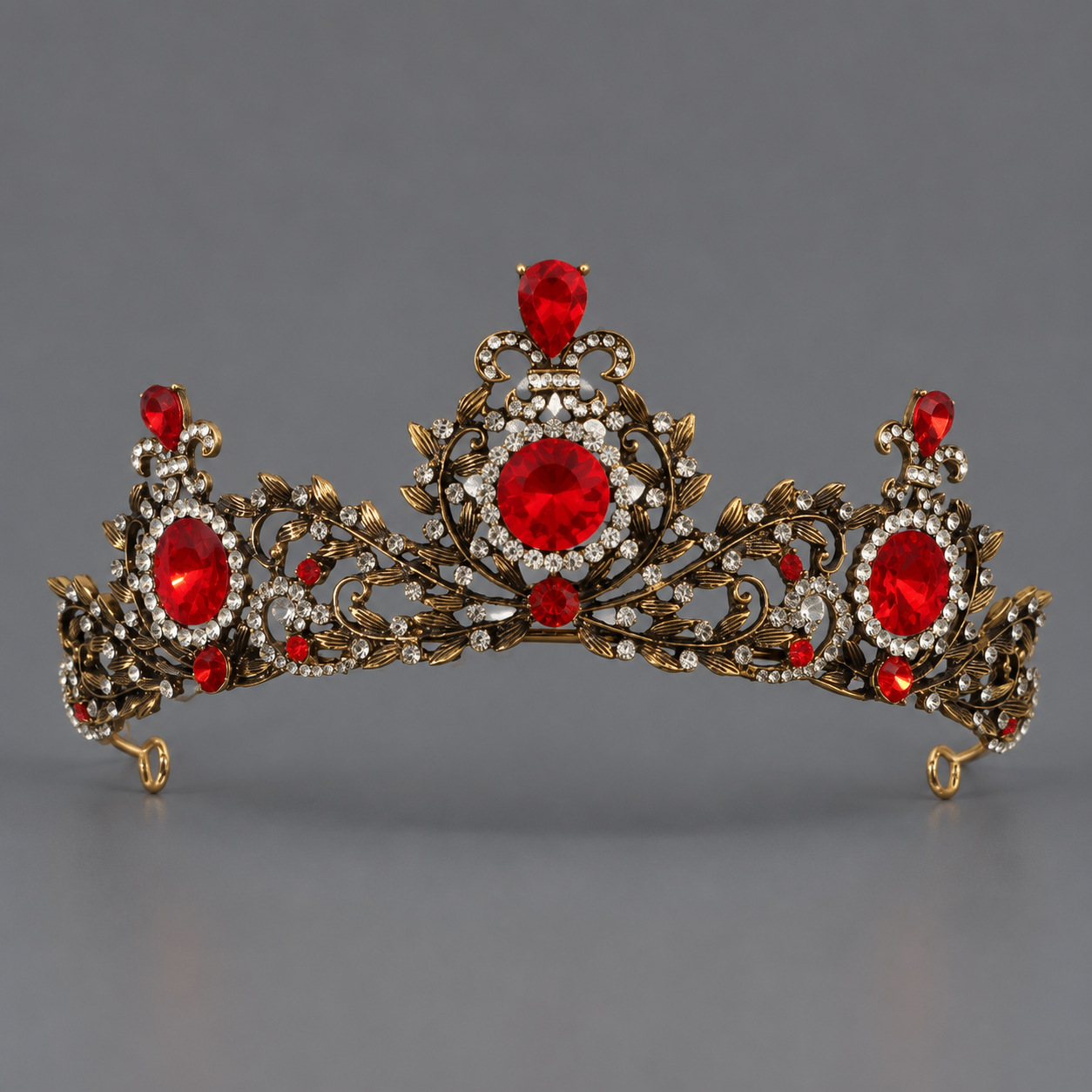 Corona Barroca Retro con Cristales Rojos de Aleación y Cristal Rojo, Acabado galvanizado, para desfiles, bodas y fiestas image 36