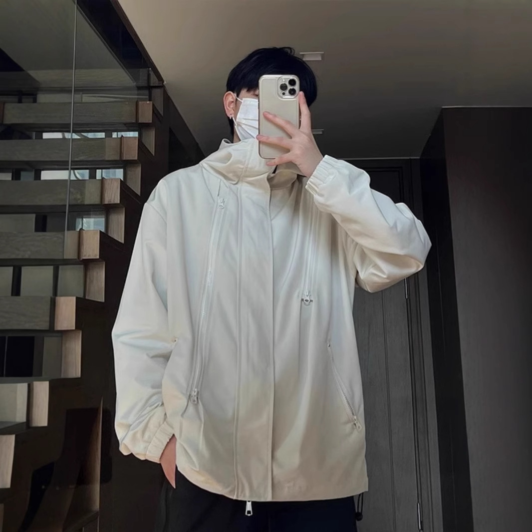 Chaqueta de estilo americano primavera y otoño marca de moda al aire libre herramientas funcionales impermeable a prueba de viento casual chaqueta con capucha