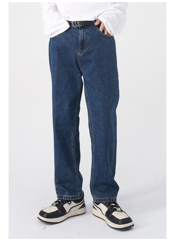 Quần jean nam ống thẳng lửng 9 tấc dáng rộng giặt wash phong cách Hàn Quốc — Màu đen, Denim xanh, Xanh lam đậm, Đen Xám chi tiết 16