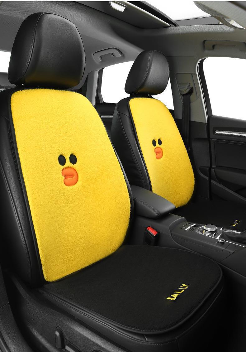 Brown Bear Car Seat Cushion Winter Plush Single-Piece Warm Car Mat Lamb Wool Rear Seat Universal Seat Cover for All Seasons