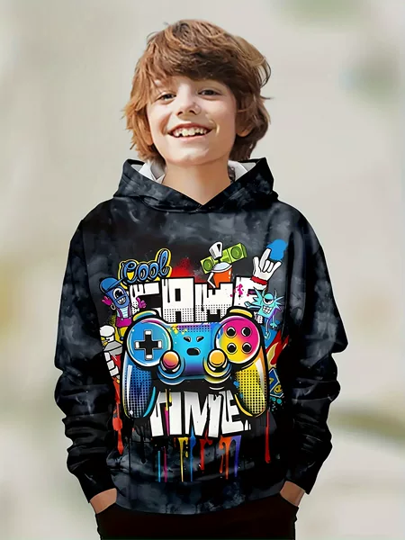 Boys' Vibrant Gaming Hoodie - Comfortable and Stylish 3D Printed Gaming Console Design