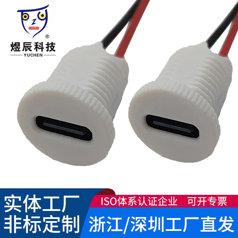 type-c 2p 防水注塑母座带线圆螺连接器华为手机充电口防水母头