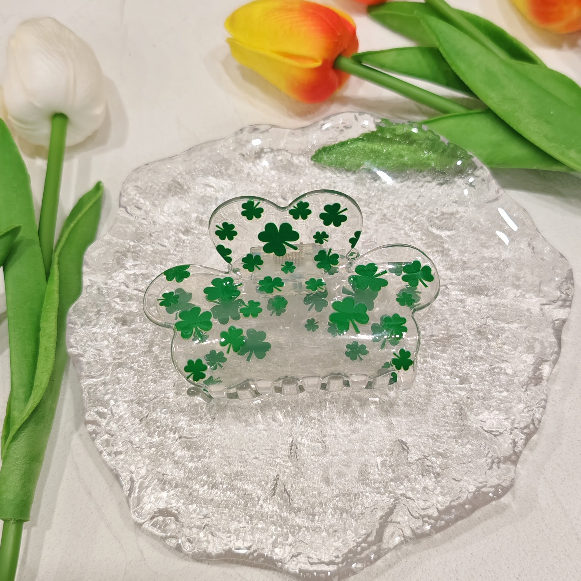 All Seasons Season Women's Gender Pastoral Women's Shamrock Four Leaf Clover Arylic Hair Claws
