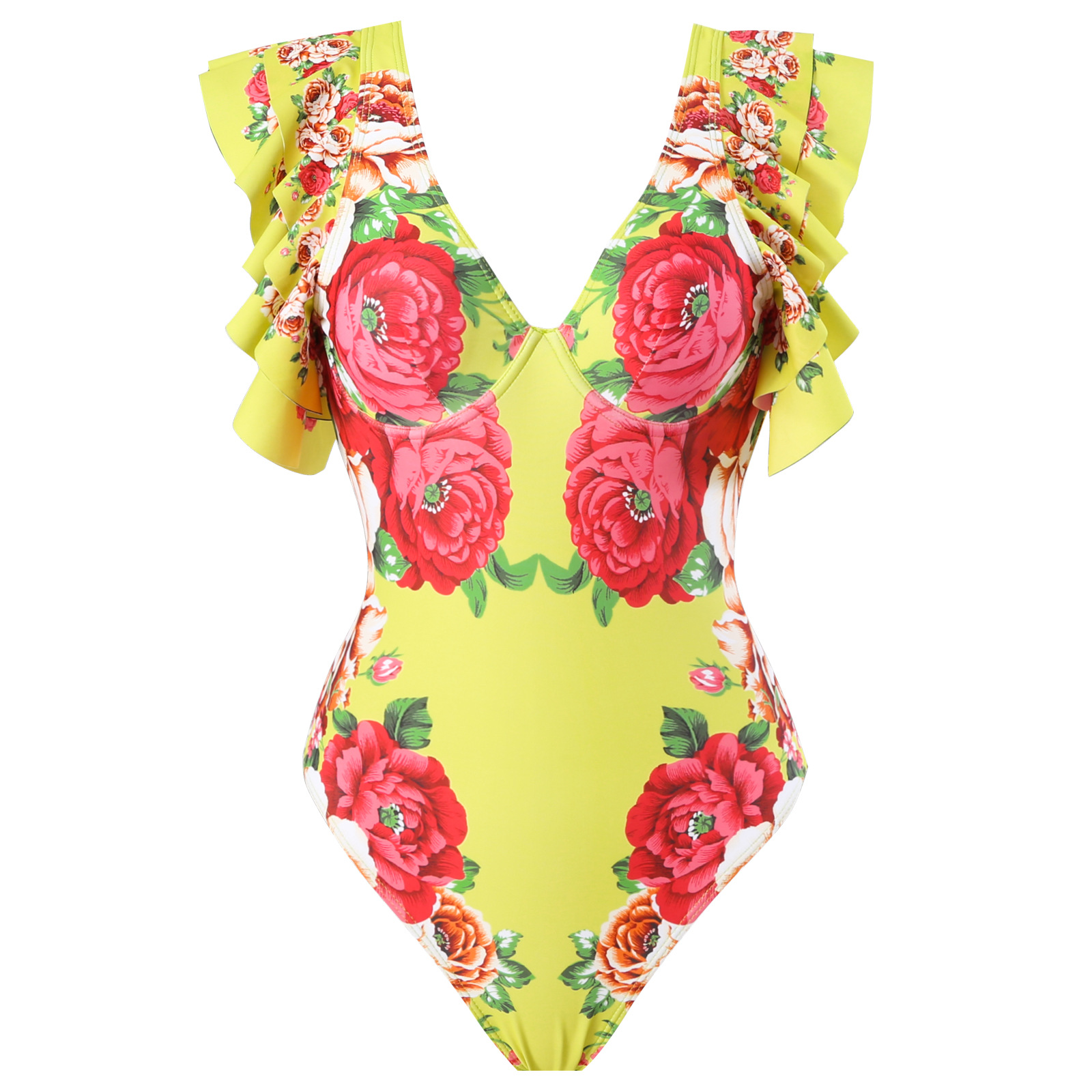154g Weight Sleeveless Sleeve Length Polyester Fabric Type Regular Top Length One-pieces Tops Type 2 Pieces Set Quantity Swimming Occasion V Neck Neckline Slim Fit Type Printing, Ditsy Floral Pattern Women's Gender Elegant Style Women's Elegant Printing Ditsy Floral 2 Pieces Set One Piece Swimwear 6