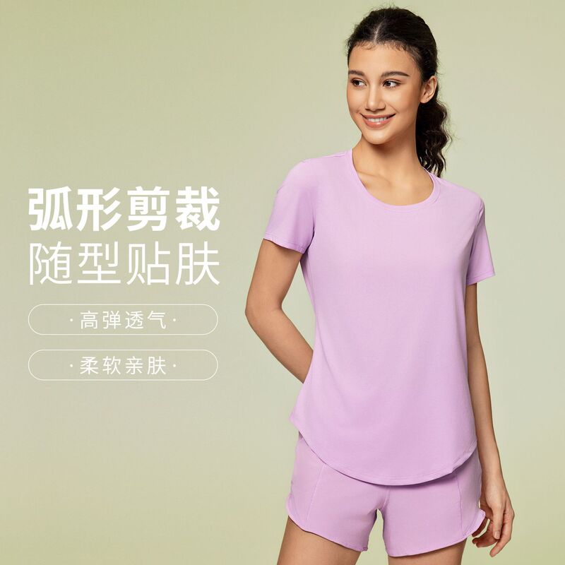 Summer Quick-drying Short-sleeved T-shirt Women's Casual Crewneck Running Sports Loose Breathable Fitness Yoga Suit D25017