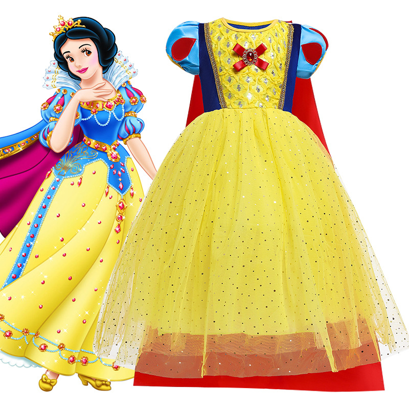 Princess Dress Yellow Tulle Blue Bow Capable for Kids