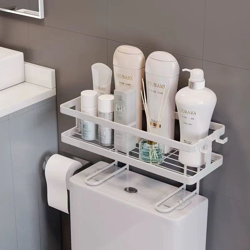トイレの棚の壁に穴を開けないで棚の浴室の洗面台の多機能の壁掛け式便器の収納棚を置きます。|undefined