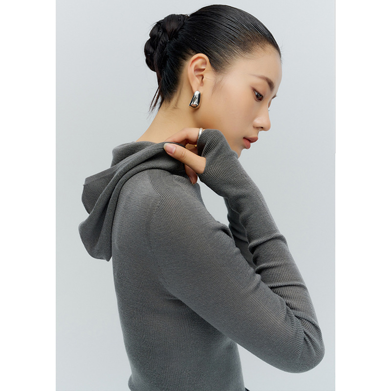 French Style Non-pressure Sweater 2025 Stacked New Design Sense Hooded Slim-fit Base Shirt Wool Sweater Autumn and Winter