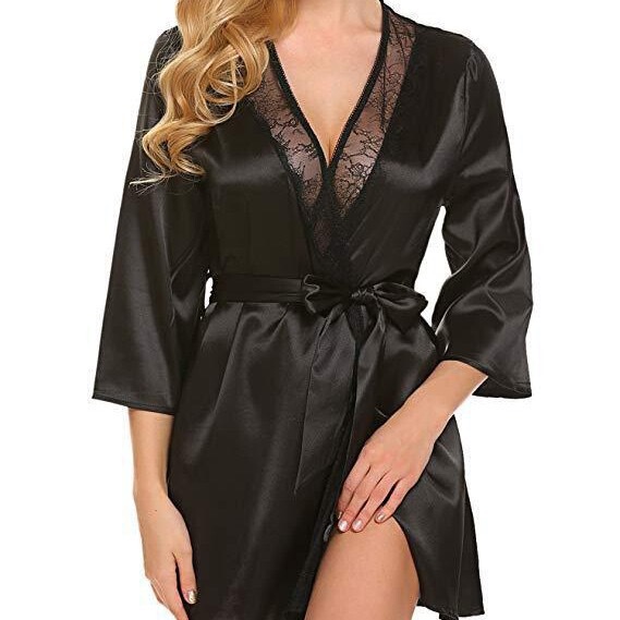 Cross-Border Sexy Plus Size Satin Nightgown Bathrobe Wholesale Home Wear Pajamas Belt Sexy Suit Fat European and American Cross-Border Sexy Plus Size Satin Nightgown Bathrobe Wholesale Home Wear Pajamas Belt Sexy Suit Fat European and American