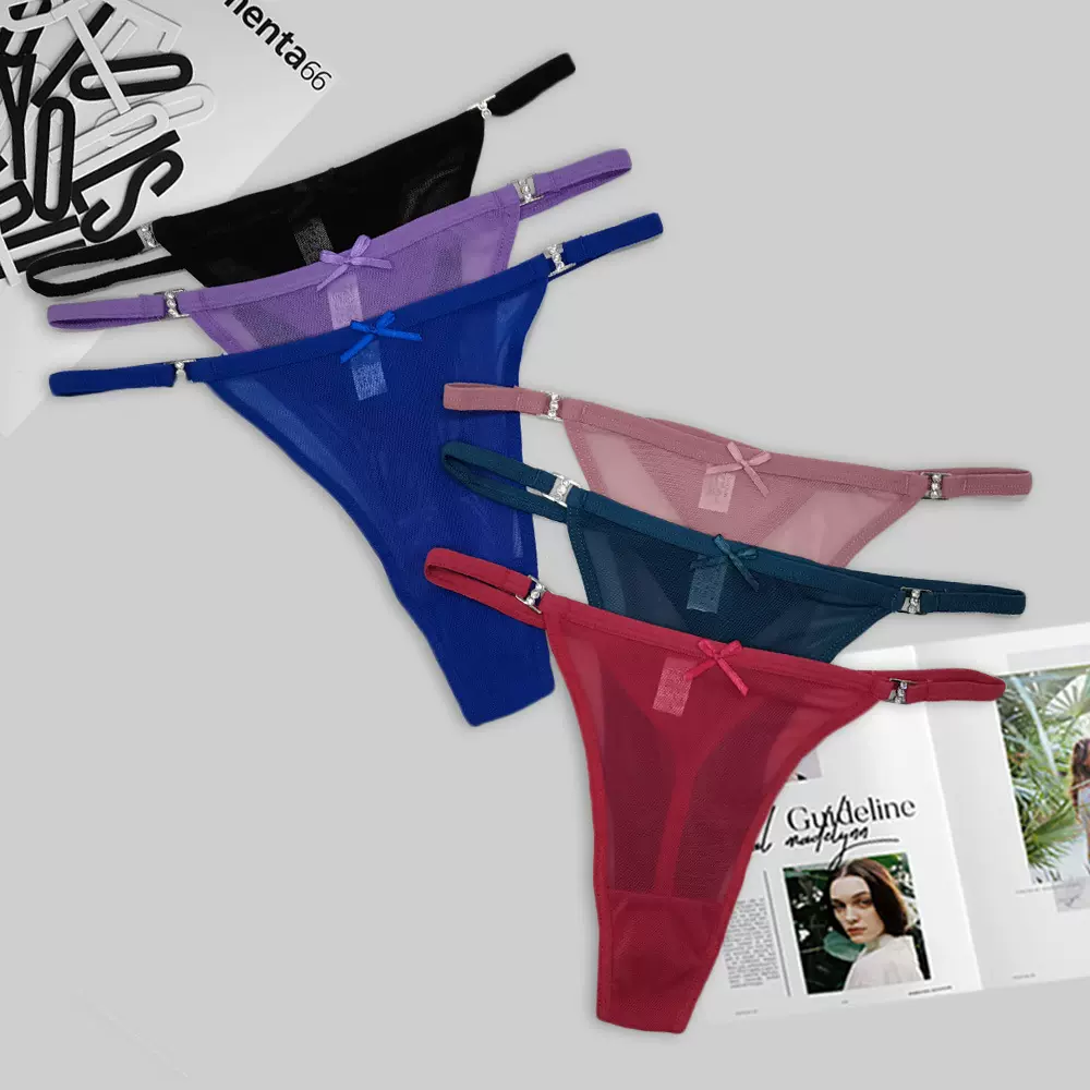 新款外贸跨境女士内裤 简约纯色网纱性感情趣女式丁字裤Panties