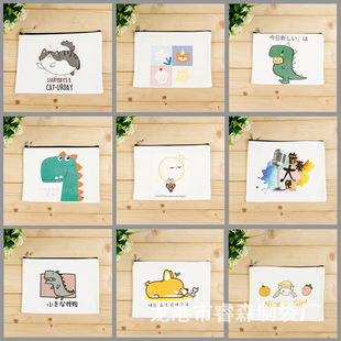 Amazon Cross-Border Colorful Cosmetic Bag Zipper Handbag Creative Cartoon Canvas Storage Stationery Pencil Bag Can Be Customized
