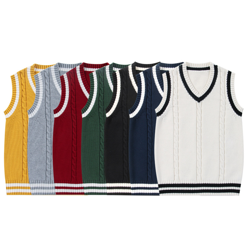 2024 Spring and Autumn Stacked Wear New Loose Retro Knitted Sweater Vest Women's Vest All-match School Uniform
