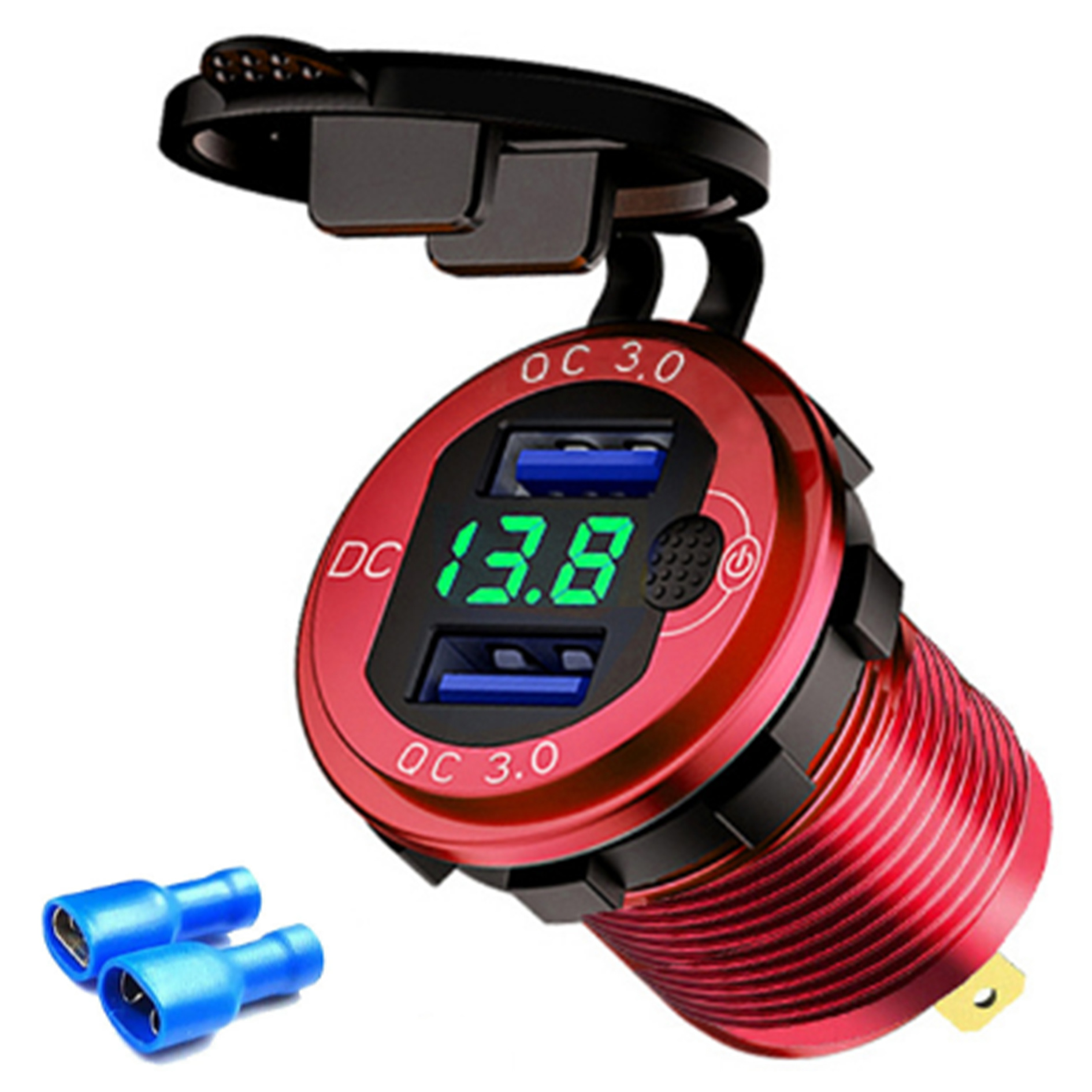 Nuevo coche RV coche modificado aleación de aluminio doble QC3.0 botón electrónico pantalla digital voltímetro Qualcomm carga rápida