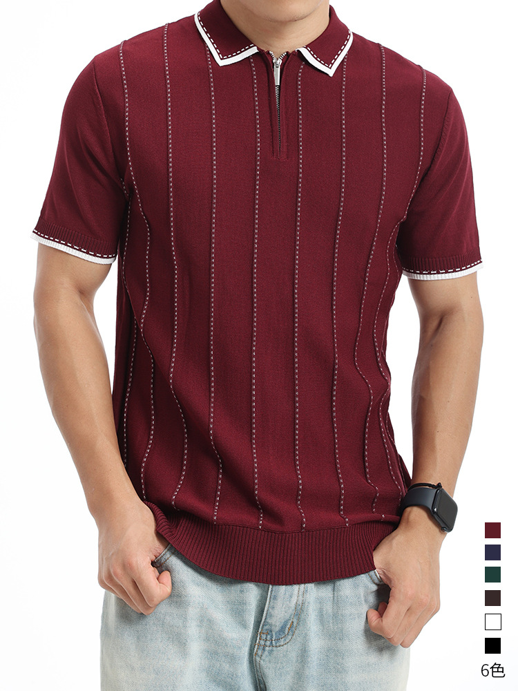 Europa y los Estados Unidos vieja camiseta de polo de punto de hombre con solapa vertical rayas de manga corta de negocios casual ropa de hombre camiseta de verano