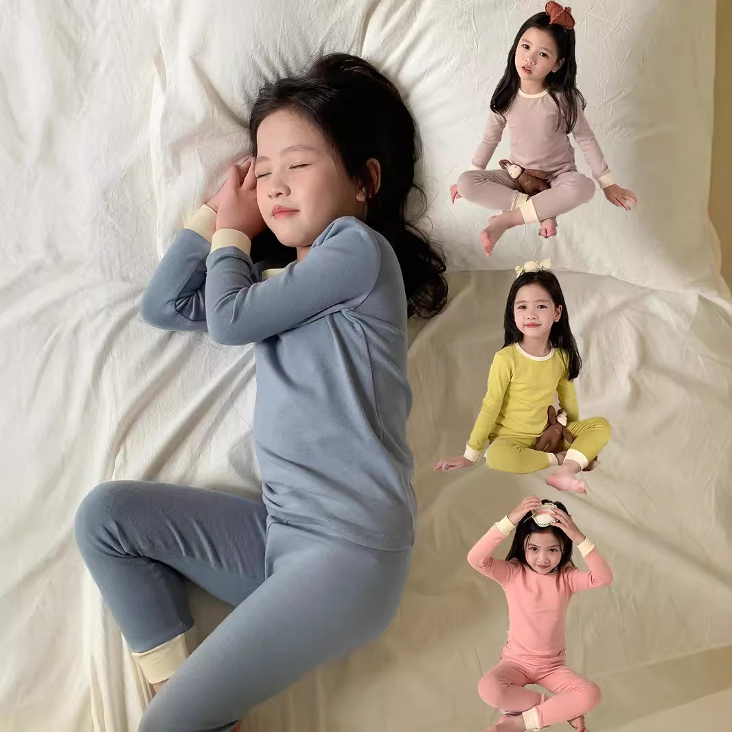 (2개) 어린이 두꺼운 열 속옷 세트 열 속옷 소년 소녀 어린이 가을 옷과 바지  잠옷 세트