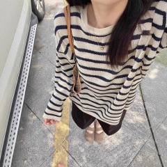 韩系设计感条纹薄款长袖T恤女2025夏季新款慵懒风防晒罩衫上衣