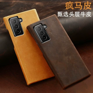 适用三星S21手机壳S21Plus牛皮疯马皮半包S21Ultra真皮保护套