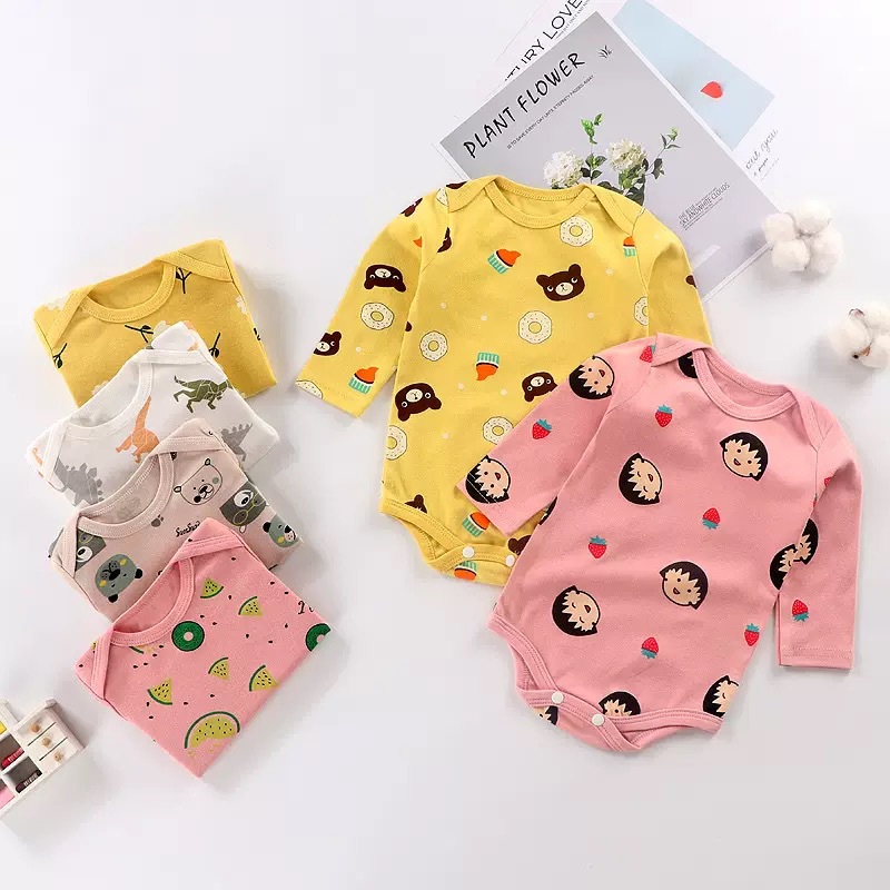 Baby Long-Sleeved Cotton Breathable Baby Jumpsuit for Boys and Girls in Spring, Autumn and Summer, Small-Month-Old Triangle Crawling Clothes