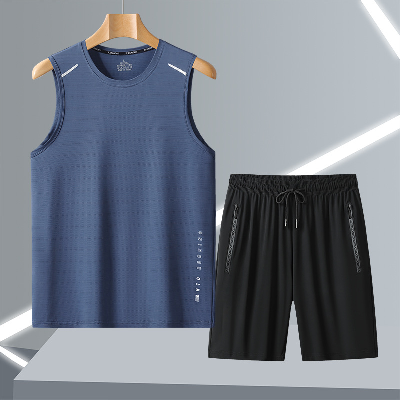 Suit de secado rápido sin mangas para hombres chaleco de hielo suelto pantalones cortos deportivos de verano grande conjunto de camiseta universal
