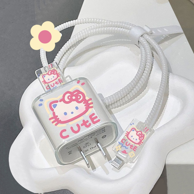 かわいい KT 猫漫画データケーブル保護カバー Apple 18 ワット/20 ワット急速充電充電器保護ケースに適しています|undefined