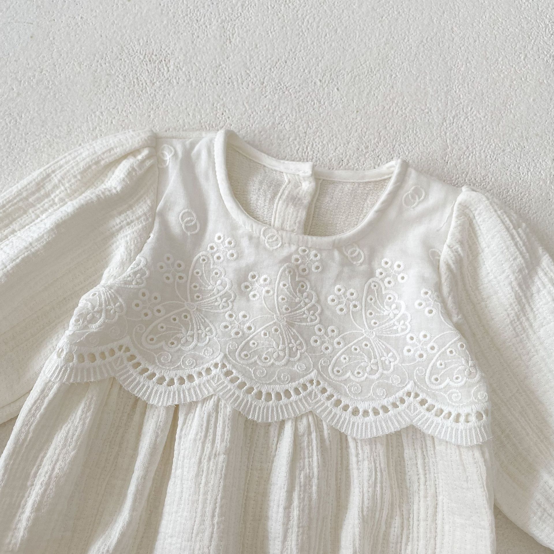 Baby and toddler autumn 2024 cotton bubble long sleeved khaki women's baby solid color ladylike bag fart triangle_voghion.com