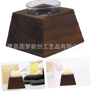 Cross-Border Wooden Simple European Retro Black Wooden Trapezoidal Candlestick Christmas Holiday Wedding Wedding Home Candle