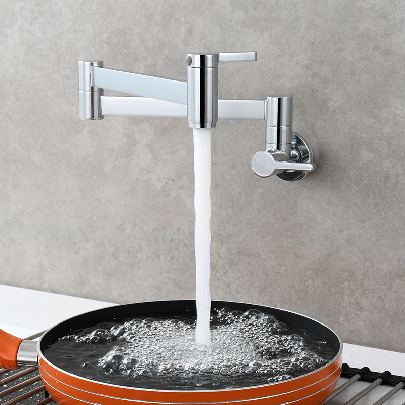 Cuadrado de cobre doble interruptor Cuenca del grifo de la cocina montado en la pared plegable solo grifo de frío piscina MOP grifo alargado