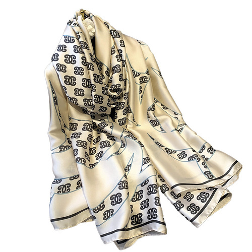  New Model Simulated Silk Scarf Women's Korean Style Sunscreen Brocade Printed Scarf Air Conditioning Large Shawl