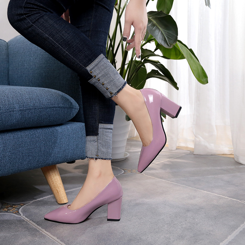 Women's Black Patent Leather Stiletto Pumps Pointed Toe Shoes_voghion.com