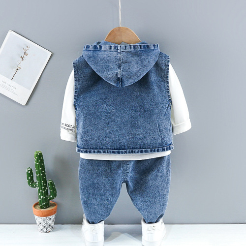 children's clothing spring wholesale denim three-piece set for boys trendy hooded denim suit fashionable children's clothing one-piece dropshipping